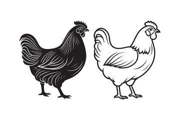 Hen Silhouette and Outline Clipart Set for Digital and Print Designs