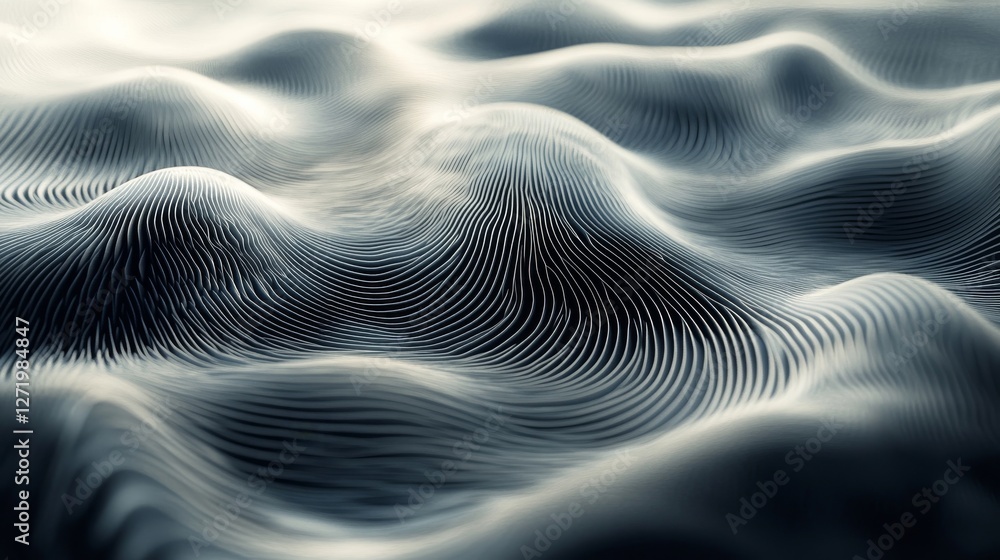 Poster abstract landscape with smooth flowing lines creating textured hills