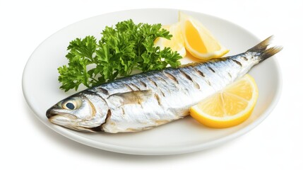Grilled Fish with Lemon and Parsley on White Plate