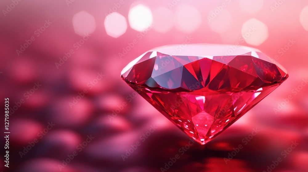 Poster a faceted red ruby resting upon a surface of pebbles