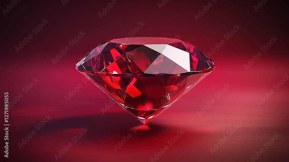 Poster a large ruby gemstone is displayed on a red background