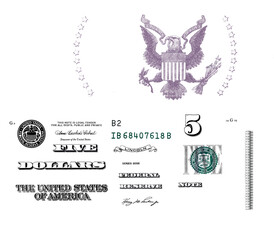 U.S. 5 dollar border with empty middle area