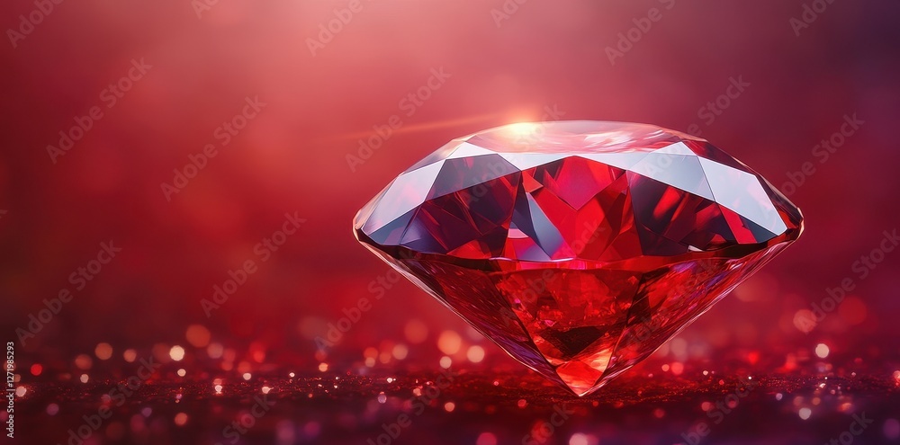 Poster a brilliant red ruby sparkles against a blurred red background