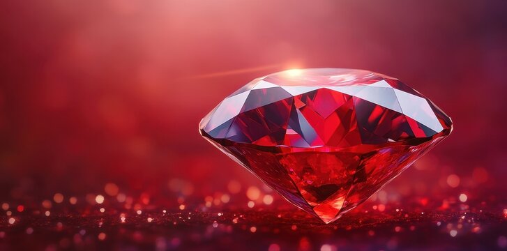 A brilliant red ruby sparkles against a blurred red background