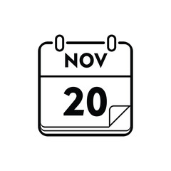 calender icon, 20 november icon with white background