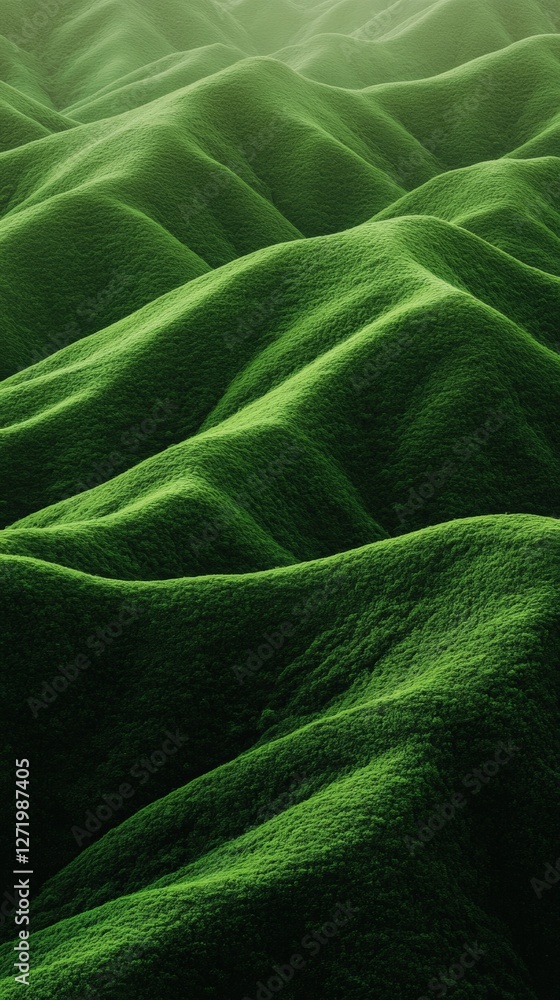 Poster lush green hills rolling gracefully into the distance, creating a captivating landscape filled with 