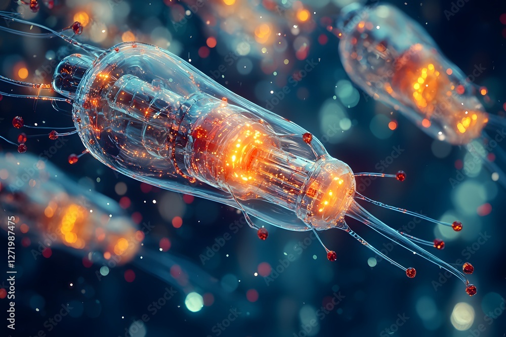 Aufkleber exploring nanorobots navigating through the bloodstream at a microscopic level. generative ai.