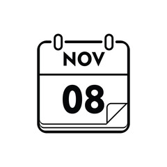 calender icon, 08 november icon with white background