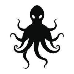 Black Octopus Silhouette with Brush Strokes Vector Art