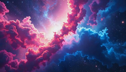 Fototapeta premium Colorful nebula with radiant pink and blue hues lighting up the cosmic void