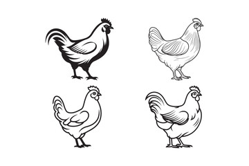 Hen Silhouette and Outline Clipart Set for Digital and Print Designs