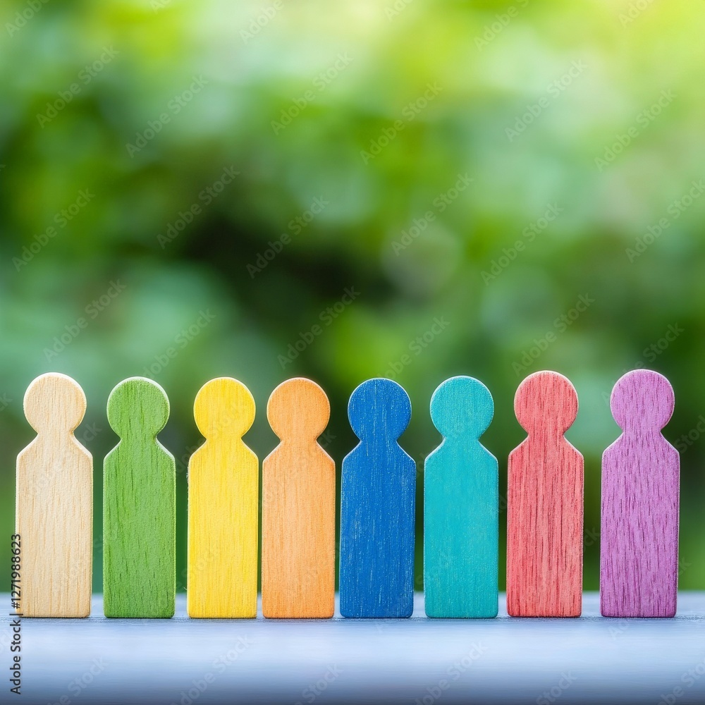 Aufkleber diversity and inclusion concept with colorful wooden peg figures standing together in unity symboliz
