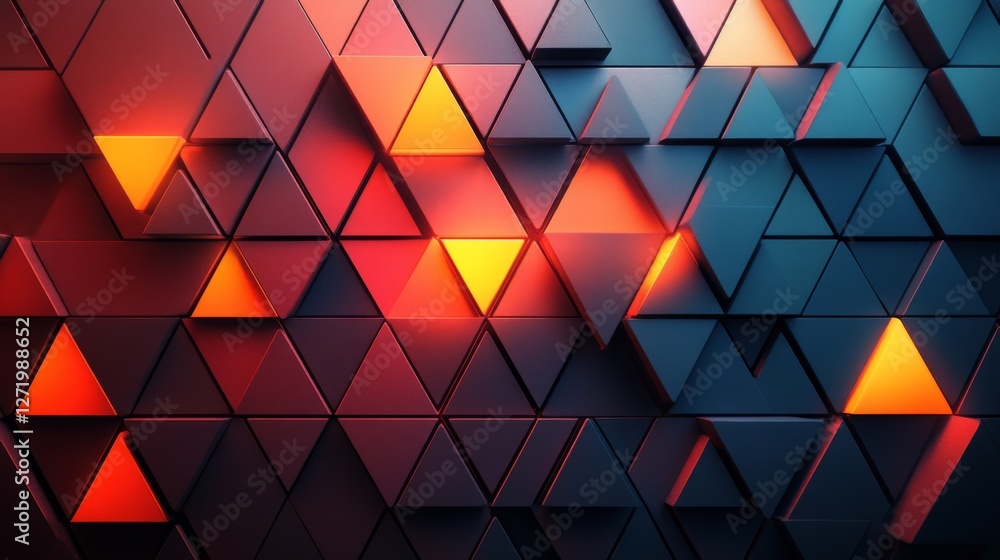 Poster an arrangement of triangles with alternating colors and lighting