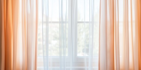 Soft sunlight filtering through sheer orange curtains in a nostalgic interior space