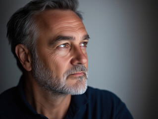 Captivating Portrait of an Adult Man: A Masterful Play of Light and Shadow Revealing Depth, Character, and Emotion in a Compelling Image