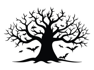 Spooky Halloween Tree Silhouette Icon Design