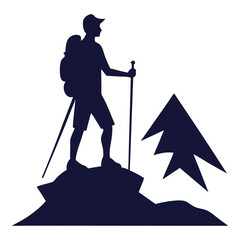 Fototapeta premium Adventure Hiker Silhouette with Backpack and Trekking Pole