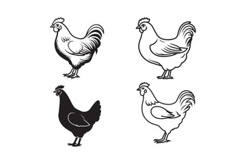 Hen Silhouette and Outline Clipart Set for Digital and Print Designs