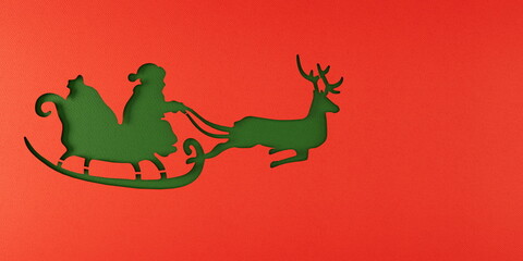 santa sleigh reindeer cutout on a vibrant green background, capturing the festive holiday spirit