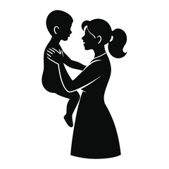 Mom and Child Silhouette Isolated Vector Illustration
