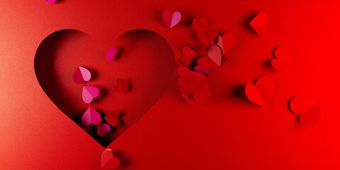  Red Heart Cutout with Scattered Hearts on Textured Background