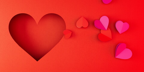Red Heart Cutout with Pink and Red Hearts on Gradient Background