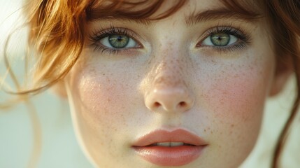 Beautiful red haired woman with fair skin and freckles