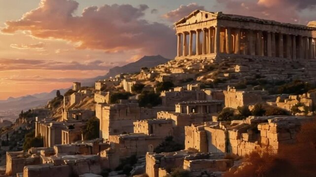 Antique dilapidated historical buildings and archaeological ruins 