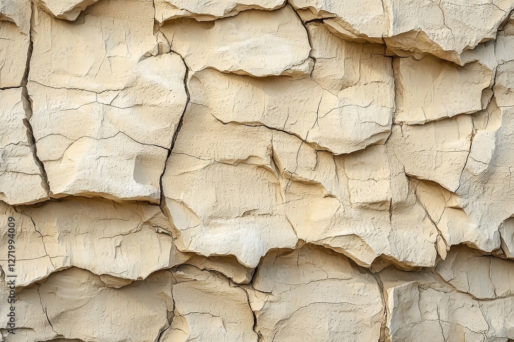 Poster a textured rock wall with visible cracks and fissures creating a natural and organic stone pattern, 