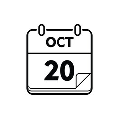 calender icon, 20 october icon with white background