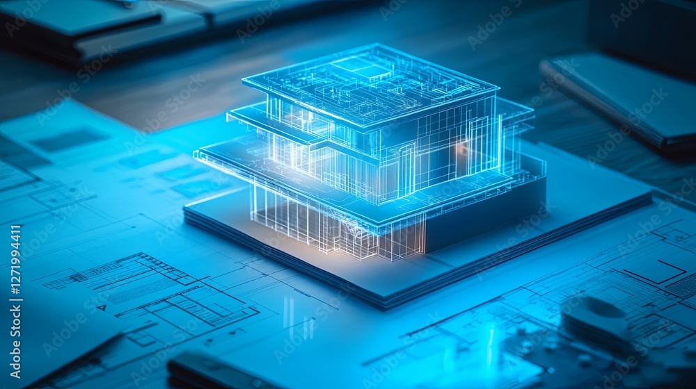 Poster innovative digital blueprint design for modern architecture visualization