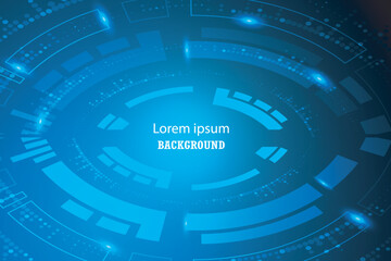 Abstract futuristic technologic blue light circle stage background. Elegant blue light lines on dark blue background with lighting effect.