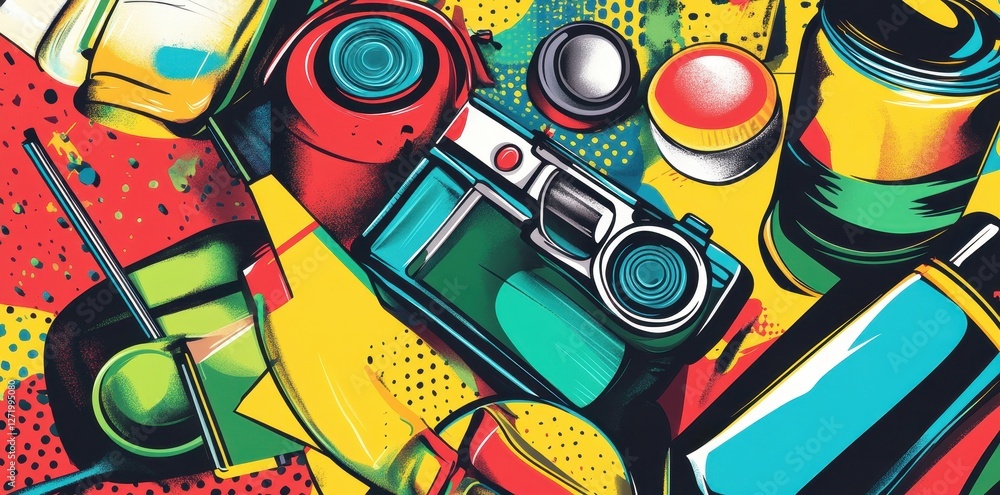 Poster Colorful retro objects create an abstract pop art design
