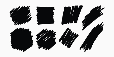 Hand-drawn vector black marker lines, scratches, scribbles, grungy highlighter underlines, rough punk market stroke collection, expressive textured marks, set of black grunge blots, daubs, and dabs.