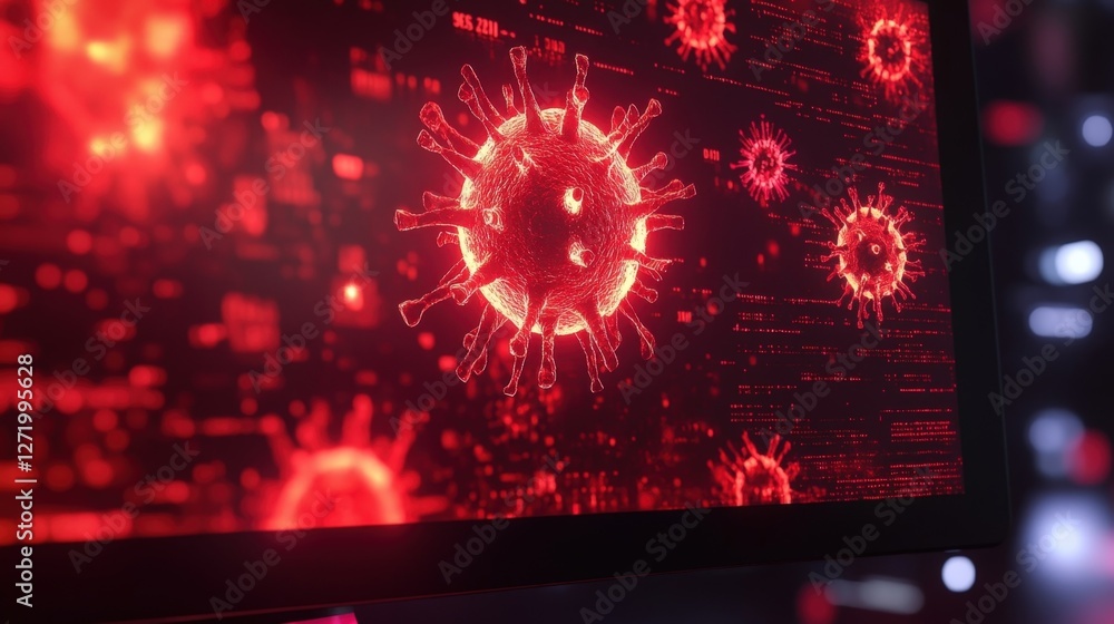 Aufkleber a macro shot of a computer monitor displaying a frantic array of malevolent virus symbols crashing a