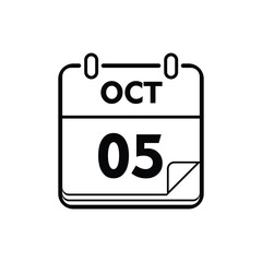 calender icon, 05 october icon with white background