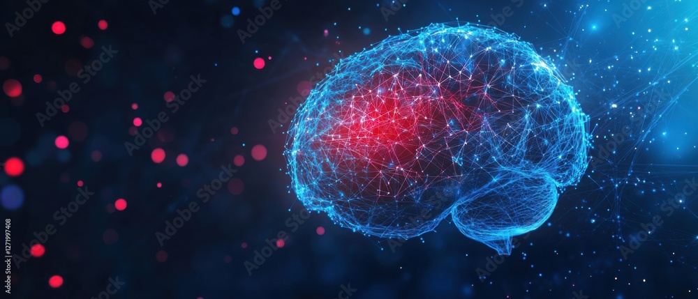 Aufkleber abstract 3d illustration of a human brain with neural network connections, highlighting a specific a