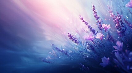 Lavender field sunrise, soft light, floral design, calm background, website banner