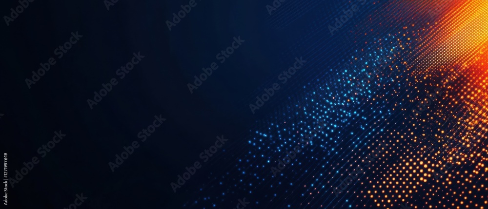 Aufkleber abstract futuristic digital landscape with glowing particles and lines blue and orange gradient back