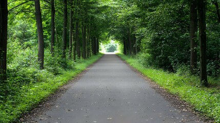Obraz premium Pathway Through Lush Green Trees on a Sunny Day