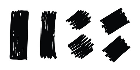 Hand-drawn vector black marker lines, scratches, scribbles, grungy highlighter underlines, rough punk market stroke collection, expressive textured marks, set of black grunge blots, daubs, and dabs.