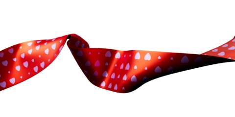 Red Ribbon with Heart Pattern on transparent background. Floting in air