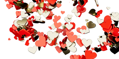 golden and red 3d hearts floting in air with transparent background