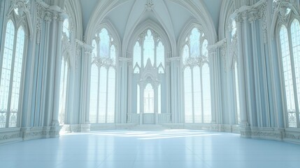 Obraz premium Bright White Gothic Chapel Interior With Large Windows