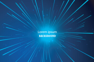 Abstract futuristic technologic blue light lines background. Elegant blue light lines on dark blue background with lighting effect and sparkles.