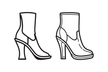 Women's Boots Silhouette and Outline Clipart Set for Digital and Print Designs