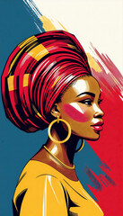 Fototapeta premium Vivid Portrait Illustration of African Woman with Head Wrap - Afrocentric Art & Fashion