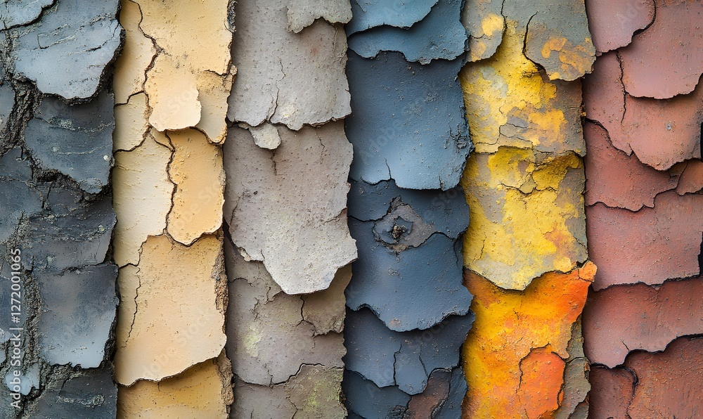 Poster textured colorful painted layers of cracked weathered surface creating an abstract pattern
