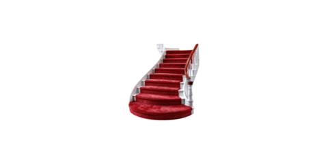 Elegant curved red carpet staircase isolated on transparent background