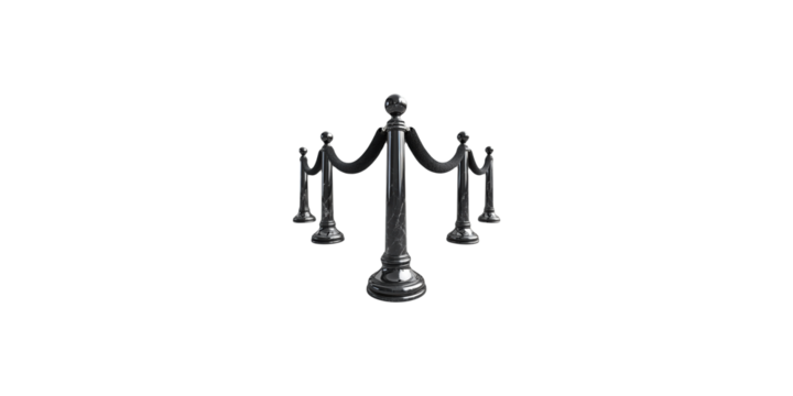 Black marble stanchions with chains isolated on transparent background